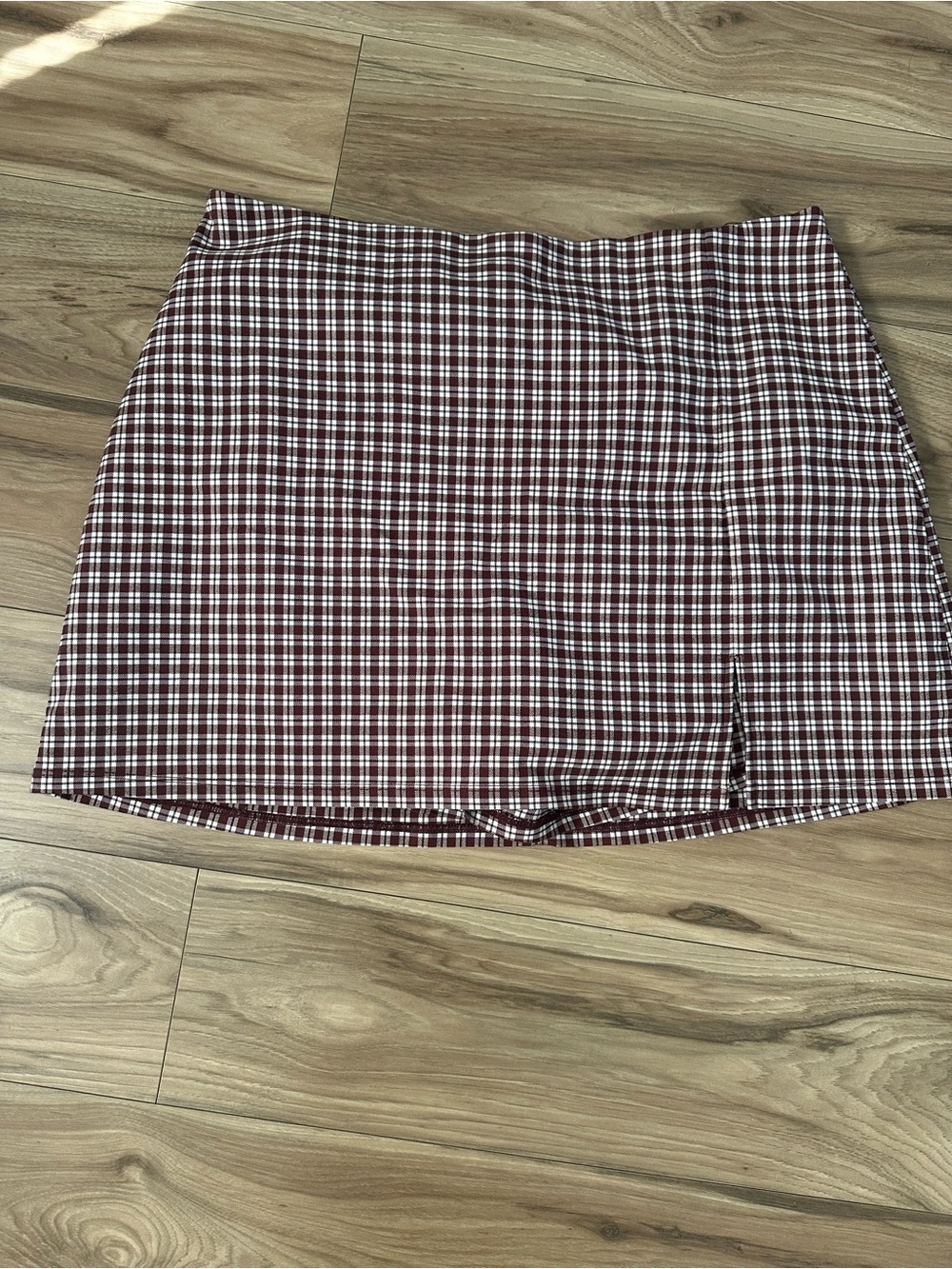 ARULA Maroon and White Checked Mini Skirt